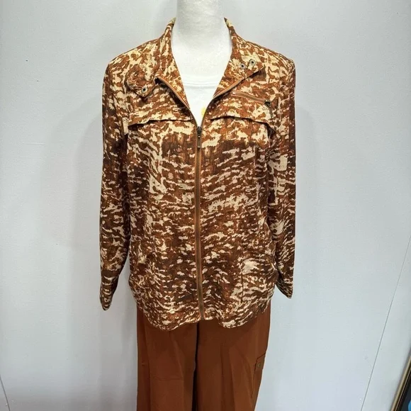 Chico’s 3 Piece Outfit Cropped Pants Cotton 3/4 Tee & Zip Front Jacket Size 1/M - Picture 8 of 15